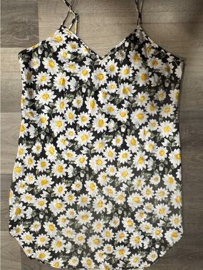 Vintage Y2K Floral Daisy Black V-Neck Camisole or Minidress
